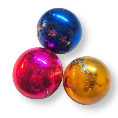 Vintage Celestial Glass Ball Ornaments – Set Of 3, 3.5", Jewel Tones - Image 1 of 4