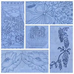 12 Sheets Embroidery Transfer Flowers Alphabet Wisteria Hyacinth Lotus Roses - Picture 1 of 2