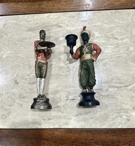 Paar schwere Vintage Bronze afrikanische Barock Blackamoor Statue Kerzenleuchter - Bild 1 von 8