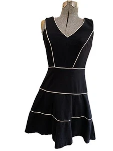 Banana Republic Black White Piping V-Neck Sleeveless Fit Flare Dress Size 0P - Picture 1 of 16