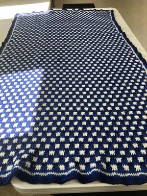 Blue And White Plaid Crocheted Afghan - Image 1 of 2