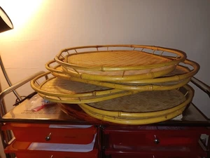 4 BANDEJAS DE REGAZO OVALADAS DE BAMBÚ MIMBRE RATÁN  - Imagen 1 de 7