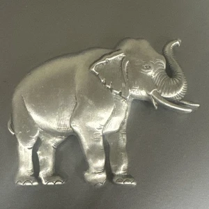 Vtg JJ Signed Pewter Tone Elephant Lucky Trunk Up Brooch Detailed 2 inch - Picture 1 of 5