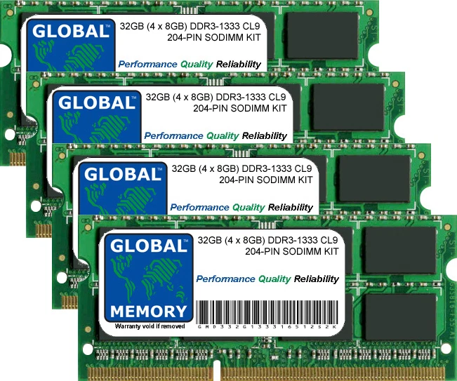 32GB (4x8GB) DDR3 1333MHz PC3-10600 204-PIN SODIMM IMAC (MID 2010-MID 2011) RAM - Image 1 of 1