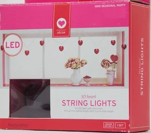 Valentine's Day 10 LED Lights with Red 3D Heart String Lights 9 Ft NIB - Picture 1 of 2