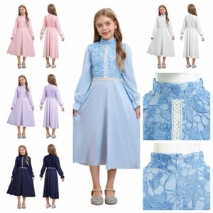 Kids Girls Sundress Church Dresses Dance Dress Graduation Gown Bridesmaid Prom - Picture 1 of 40