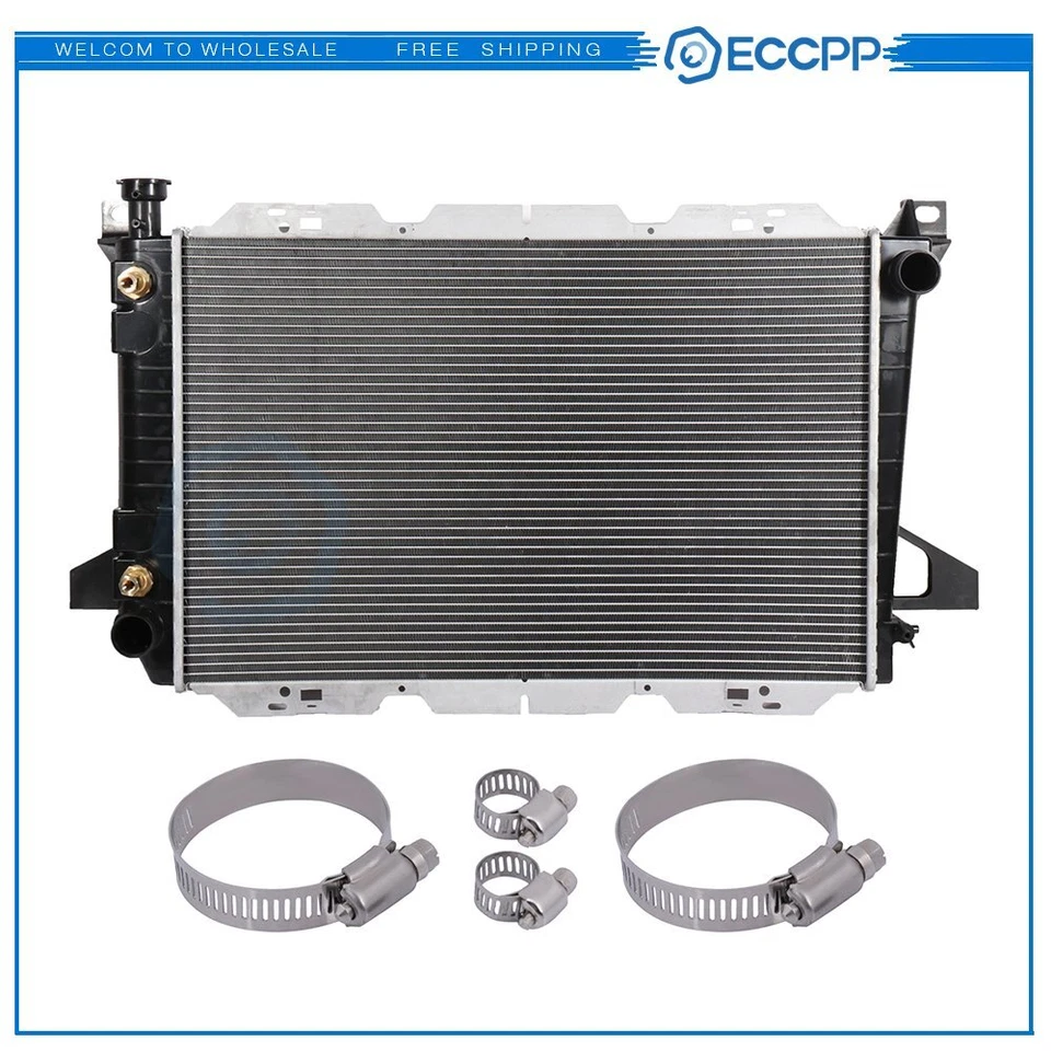 Radiator For 85-96 Ford F-150 F-250 F-350 F-450 with Universal Hose Clamps Kit - Image 1 of 4