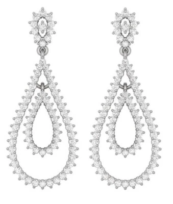 Pendientes de diamantes de doble lágrima MODEENI para mujer de oro blanco de 14K TW 1,4 CT Foto 1 de 4