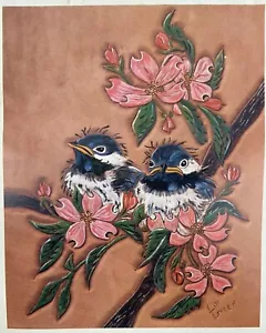 Vintage Doodle Page Baby Vögel in einem Hartriegel Baum Serie 6D Seite 2 Leder Bastelwerkzeug - Bild 1 von 3