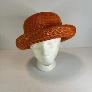 Vintage Women’s Orange Derby Bowler Hat OSFM One Side Fits Most - Picture 1 of 9
