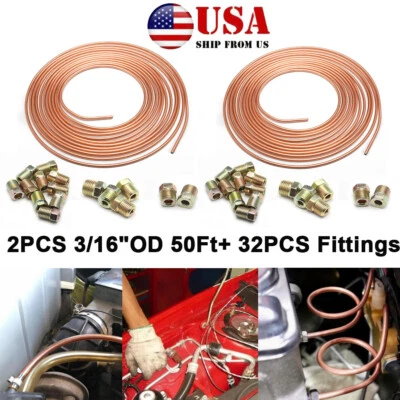 Kit de tubería de línea de freno de níquel de acero para automóvil 2x 3/16"" OD 50 ft Foto 1 de 4