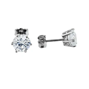2ct Stud Earrings, 14k White Gold Elegant 6 Prongs Cubic Zirconia Stud Earrings - Picture 1 of 5
