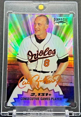 Cal Ripken Jr Rare 1 of 1 1996 Pinnacle Iron Man Tribute Holo Investment Card Foto 1 de 4