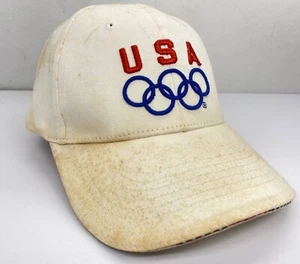 Vintage USA Olympic StrapBack Hat American Flag Bill LOGO White Cap OSFA READ - Picture 1 of 20