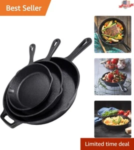 Heavy-Duty Cast Iron Skillet Set - Pre-Seasoned 3-Piece Cookware Ensemble - Picture 1 of 6