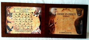 Large 2 Set Wood Framed 16"x13.5" Am Indian Symbols Interpretations Wall Decor - Picture 1 of 8