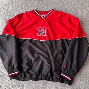 Vintage Nebraska Huskers Windbreaker Mens XL Red Black Warm Up Jacket Lined GIII - Picture 1 of 10