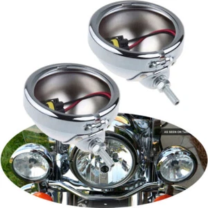 2PCS For Motorcycle 4.5'' 4-1/2 Inch Chrome LED Fog Passing Light Housing Holder - Picture 1 of 8