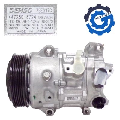 Denso A/C Compressor w/ Clutch 2013-23 Toyota Camry RAV4 447280-8724 7SES17C - Image 1 of 4