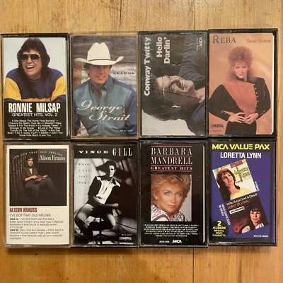Vintage Lot 8 Cassettes Milsap Krauss Conway Twitty Reba Loretta Mandrel Strait - Image 1 of 4