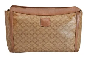 Authentic CELINE Macadam Blason Pattern Clutch Hand Bag PVC Leather Brown 3788M - Picture 1 of 10