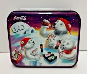 Uno Card Game in Tin Coca-Cola Polar Bears (Missing Yellow 6) - Picture 1 of 11