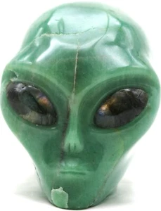 PRECIOSA XL Escultura Verde Aventurina CABEZA ALIENÍGENA con Ojos Gema LABRADORITA - Imagen 1 de 6