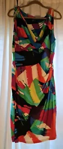 Lauren Ralph Lauren Faux Wrap Sheath Dress Size 14 Stretch Color Block - Picture 1 of 5