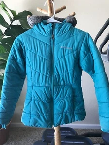 Columbia Quilted Blue Girls Youth Faux Fur Hooded Full Zip Coat Jacket M - Picture 1 of 11