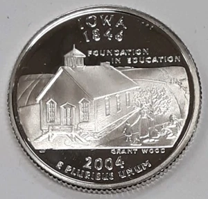 Moneda de un cuarto de plata del estado de Iowa 2004-S 90 % - prueba de gemas - Imagen 1 de 2
