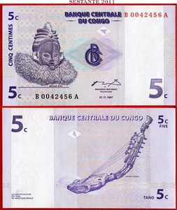 CONGO 5 CÉNTIMOS 1 11 1997 Prefijo BA P 81 UNC Envío Gratis desde 100$ - Imagen 1 de 3