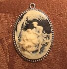 Cameo &quot;The Lovers&quot; Vintage Bas Relief in Cream and Black - 2&quot; Pendant, No Chain