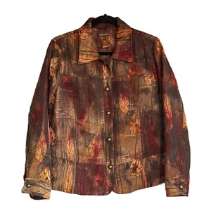 Multiples Womens Jacket Size Large Brown Copper Red Patchwork Button Up Lined - Picture 1 of 9