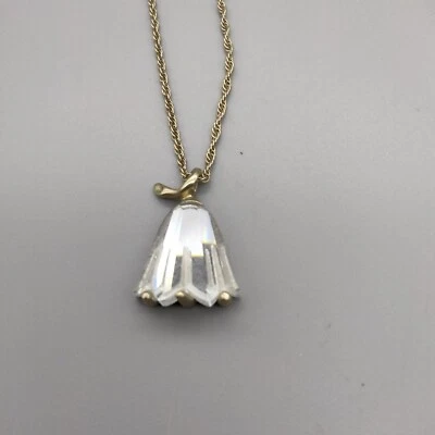 Collar CottageCore Diseñador Amway Campana Cristal Flor Tono Dorado 18" De Colección c 1970 Foto 1 de 4