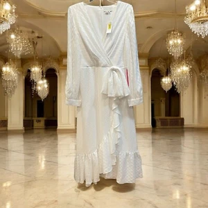 Sachin & Babi White Wrap Maxi Dress Sz 12 Elegant Long Sleeve V Neck Wedding NWT - Picture 1 of 18