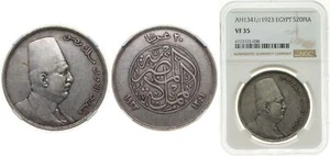 Egypt AH 1341 (1923) 20 Piastres Silver (.833) NGC VF - Picture 1 of 1
