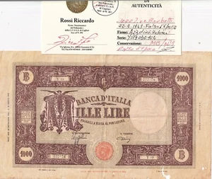 1000 LIRE BARBETTI 22 SETTEMBRE 1943 FALSO D'EPOCA CIRCOLATO E CERTIFICATO - Foto 1 di 3