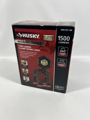 Husky LED Clamp Work Light 1500 Lumen Rechargeable Impact Resistant Cordless - Image 1 of 4