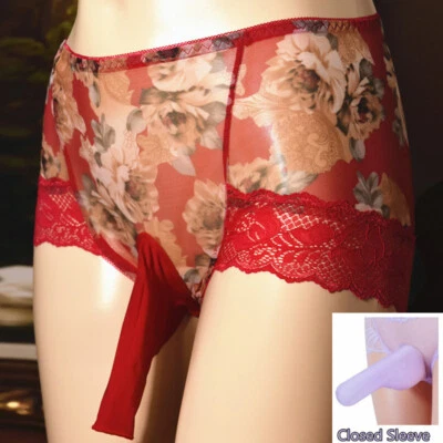 Lencería sexy para hombre Sissy bolsa bragas encaje floral calzoncillos boxer ropa interior gay Foto 1 de 4