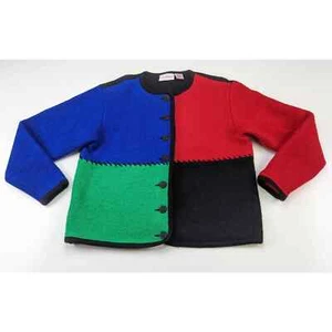Carroll Reed Color Block Small Wool Cardigan Sweater Vintage 80s - Picture 1 of 6