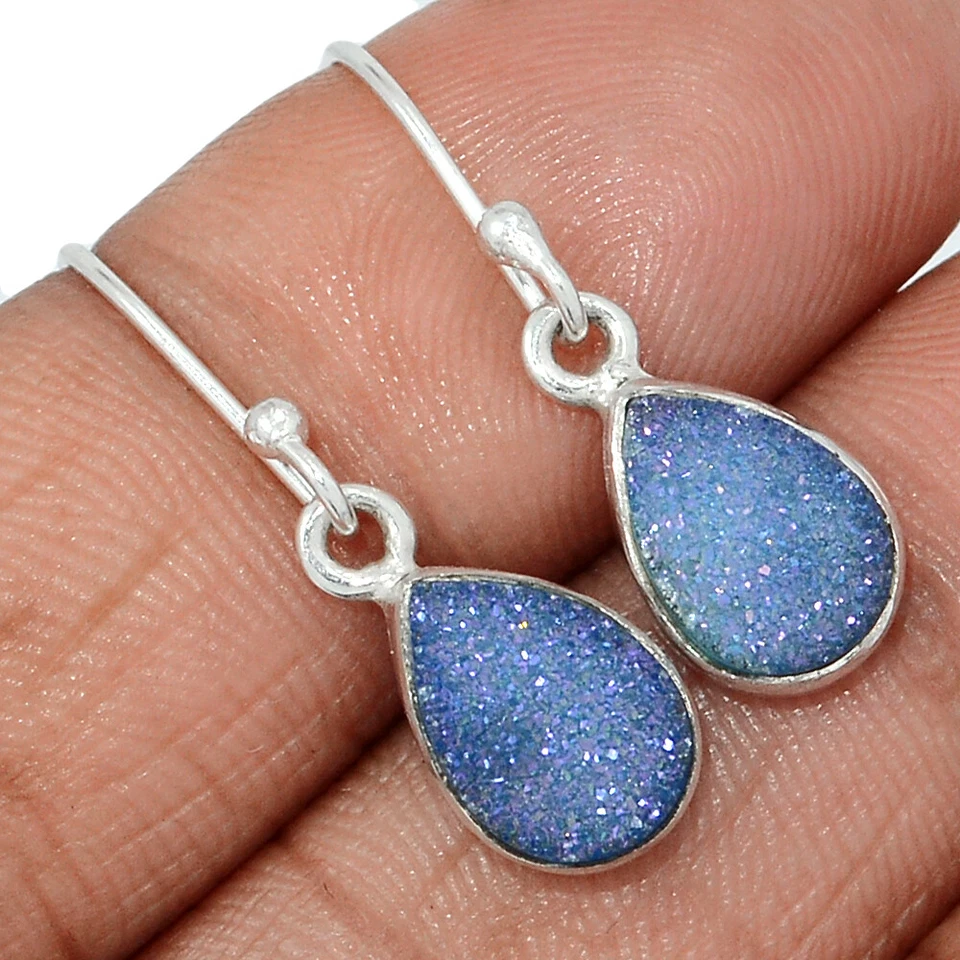 Pendientes de plata de ley 925 druzy de cuarzo azul marino tratado joyería CE45899 Foto 1 de 1