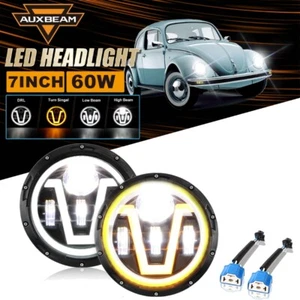 Pair 7" LED Headlight Hi-Lo Beam DRL Turn Signal for Volkswagen Beetle 1967-1979 - Picture 1 of 12