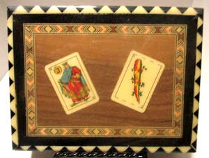 Vintage Spanish Wooden Marquetry Playing Card Box VG #2 no tariff - Picture 1 of 8