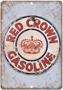 Insegna Metallo Riproduzione Look Porcellana Corona Rossa Benzina U139 - Foto 1 di 1