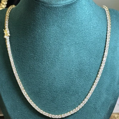 "Brazalete de cadena de tenis de circonita cúbica de plata de ley 925 enchapado en oro de 14 quilates 33 g 28"" 3 mm" Foto 1 de 4