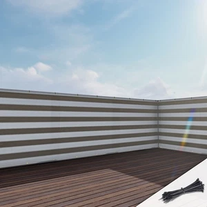 3ft Brown with Strip Balcony Privacy Screen Shade Windscreen Fence Rail Walnut - Picture 1 of 12