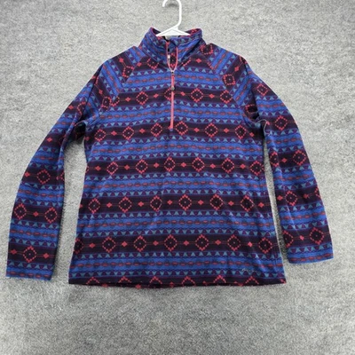Женский свитер Eddie Bauer большой фиолетовый синий флисовый пуловер на четверть молнии Aztec - Изображение 1 из 4