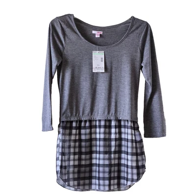 Bongo Heather Grey Gray Sheer Bottom Half Plaid 3/4 Sleeve Shirt Top Junior Sz S - Image 1 of 4