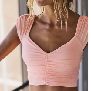 Free People FP Movement Breathe Deeper Crop Tank Top NWT Size XS Pastel Peach - Picture 1 of 10