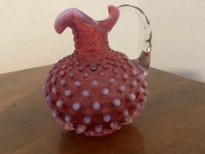 Vintage Fenton Opalescent Cranberry Hobnail Tall Cruet - Image 1 of 3